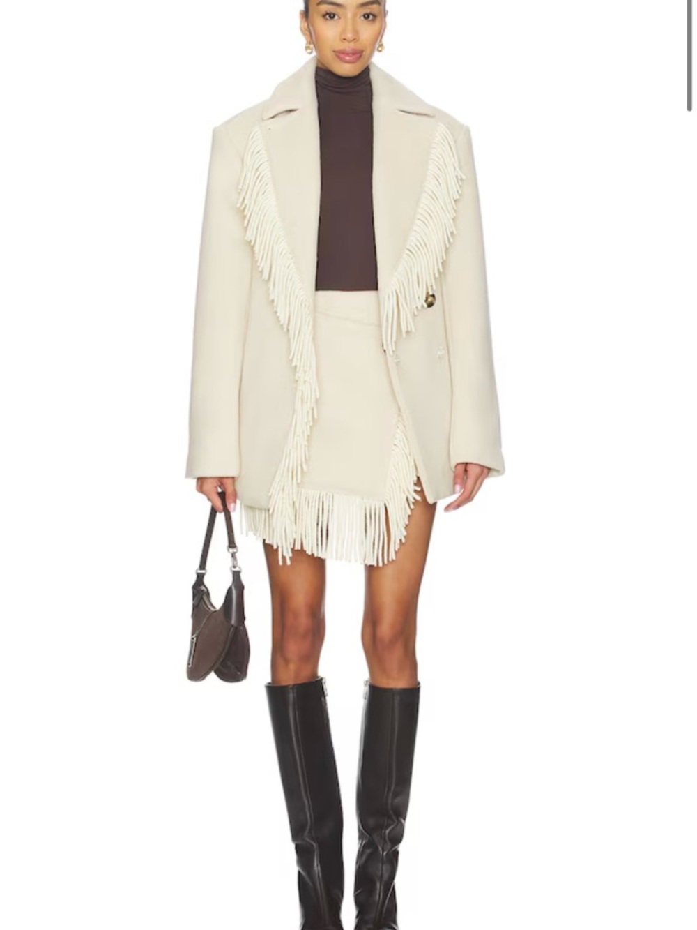 Lovers + Friends Cream Fringe Wool-Blend Blazer